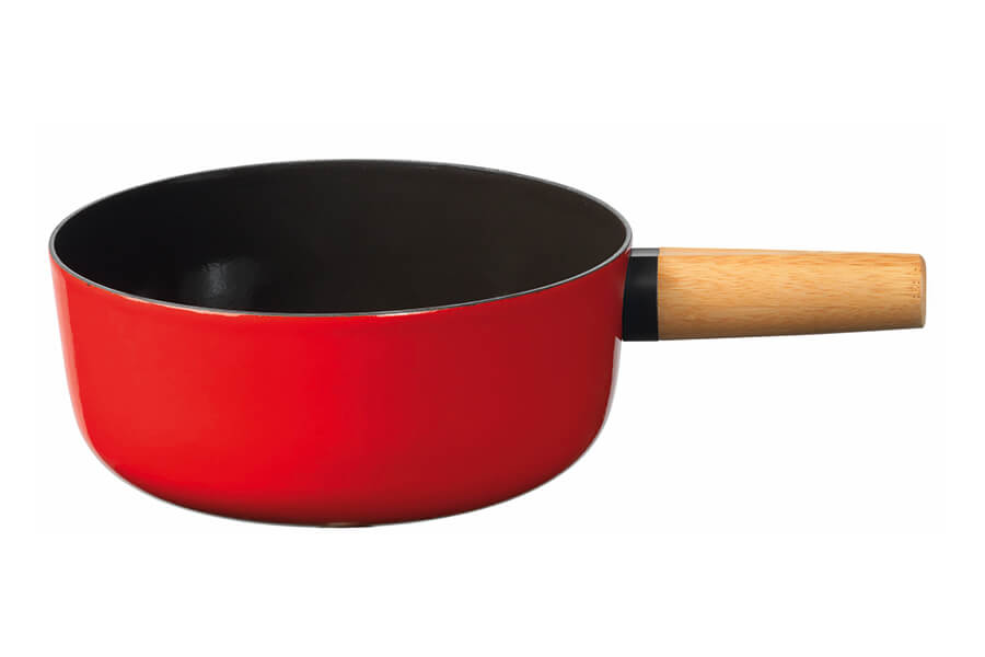 Cheese fondue pot Emotion with wooden handle, red/black