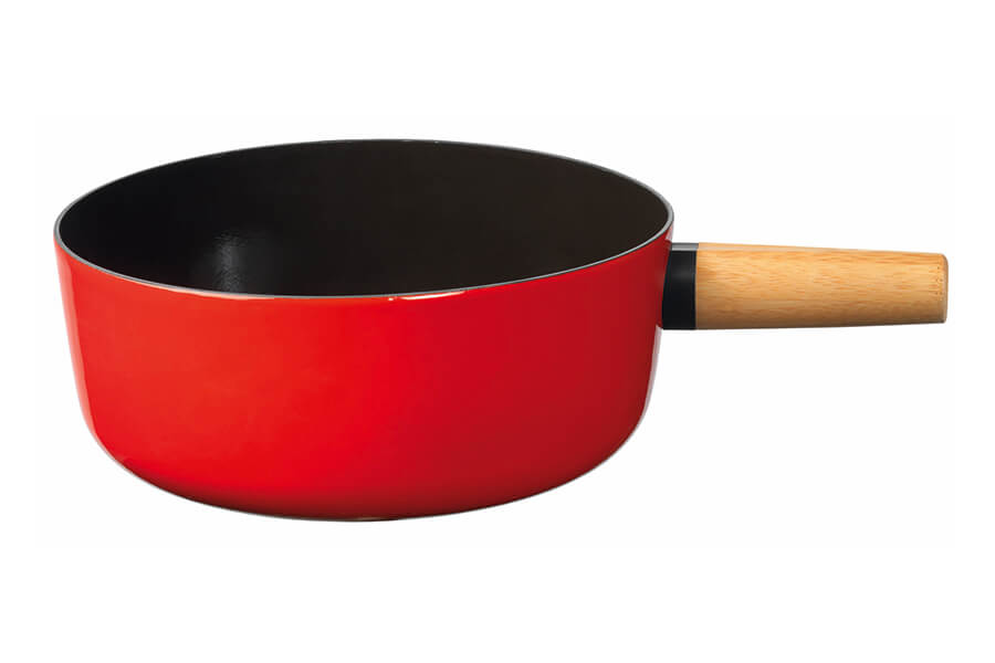Cheese fondue pot Emotion with wooden handle, red/black