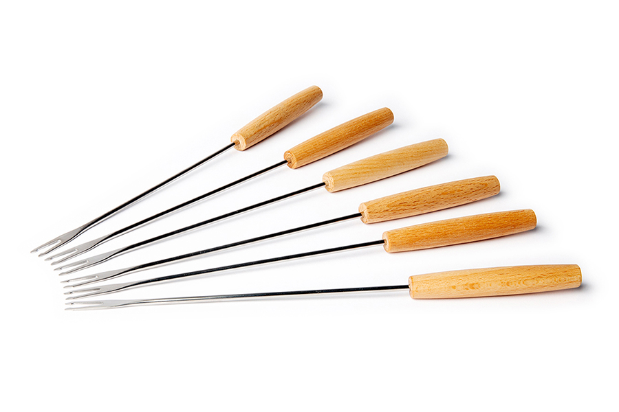 Meat fondue forks with wooden handle